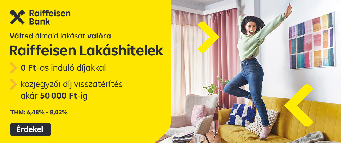 Váltsd álmaid lakását valóra - Raiffeisen Lakáshitelek - 0 Ft-os induló díjakkal, közjegyzői díj visszatérítés akár 50 000Ft-ig - THM: 6,69%-8,02%